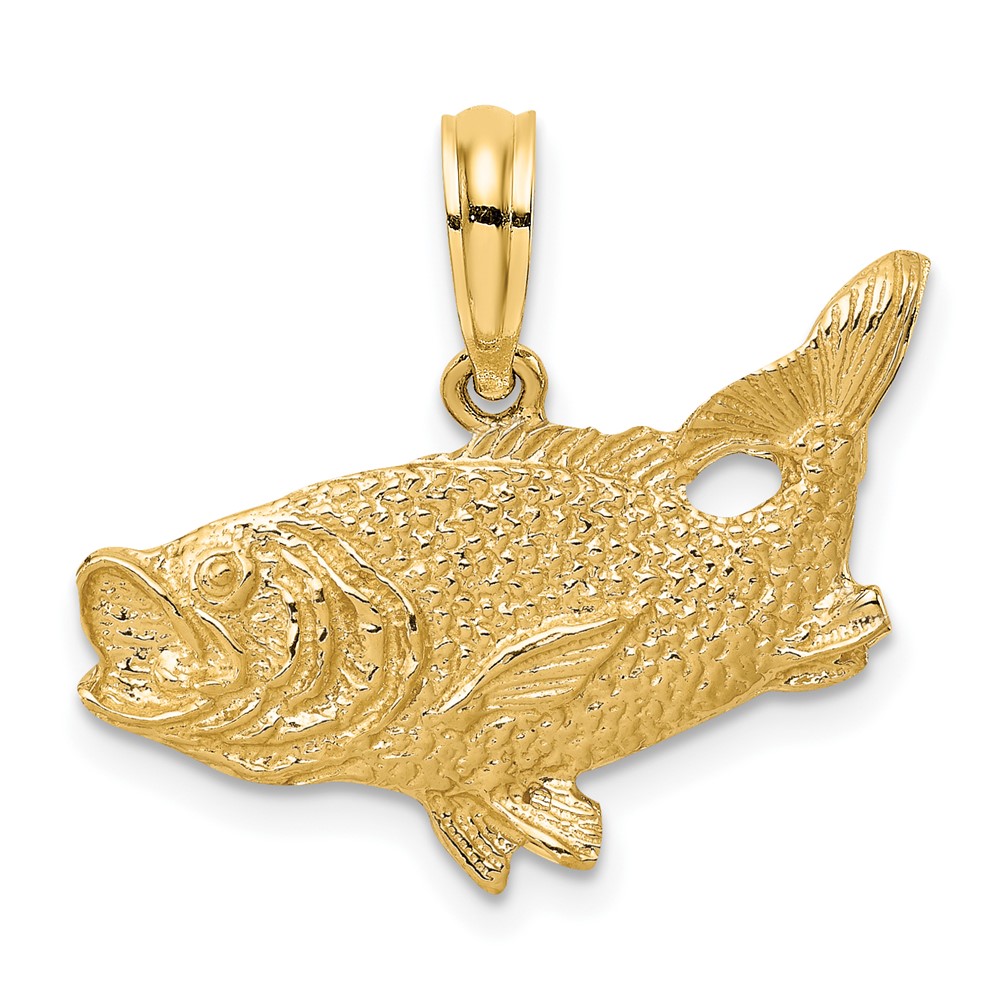 Picture of Finest Gold 10K 2-D Bass Fish with Tail Up Charm