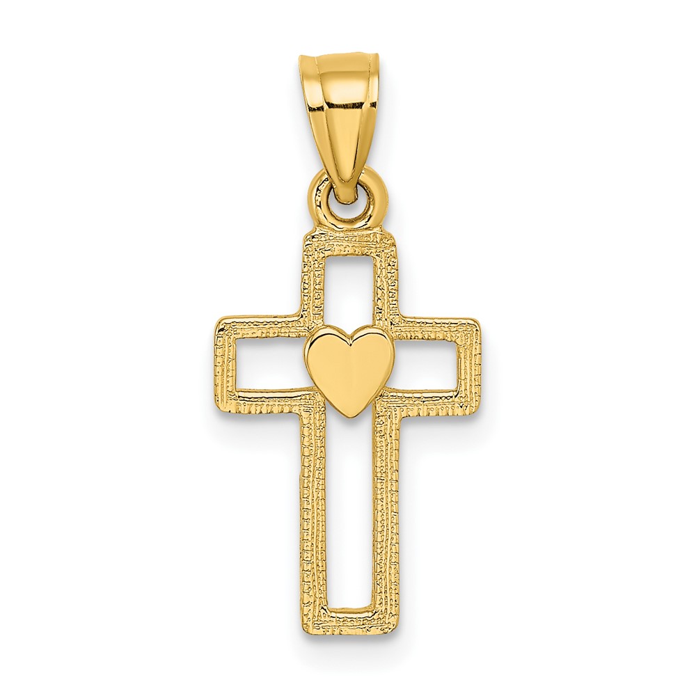 Picture of Finest Gold  10K Cut-Out Cross with Heart Charm  Yellow