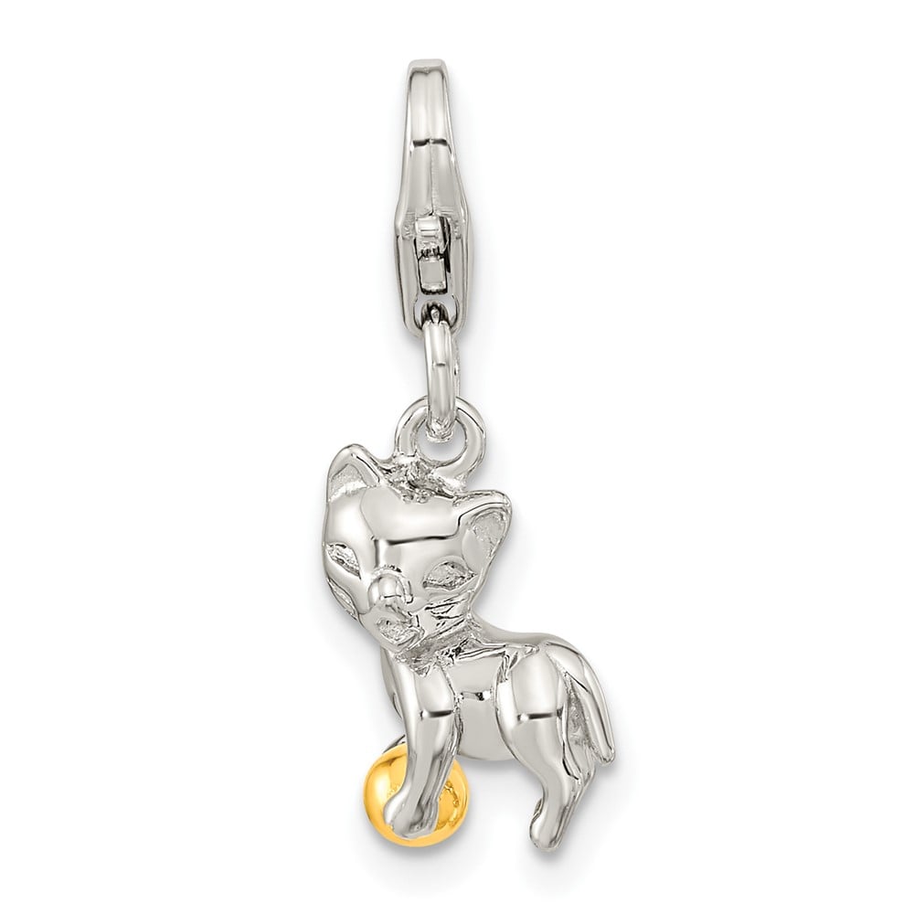 Sterling Silver Gold Plated Amore La Vita Rhod-Plated Gold-Plated 3D Cat Ball Charm -  Finest Gold, UBSQCC1244