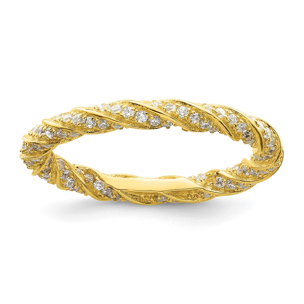 Picture of Finest Gold Sterling Silver Polished Gold-Tone CZ Twisted Eternity Band - Size 8