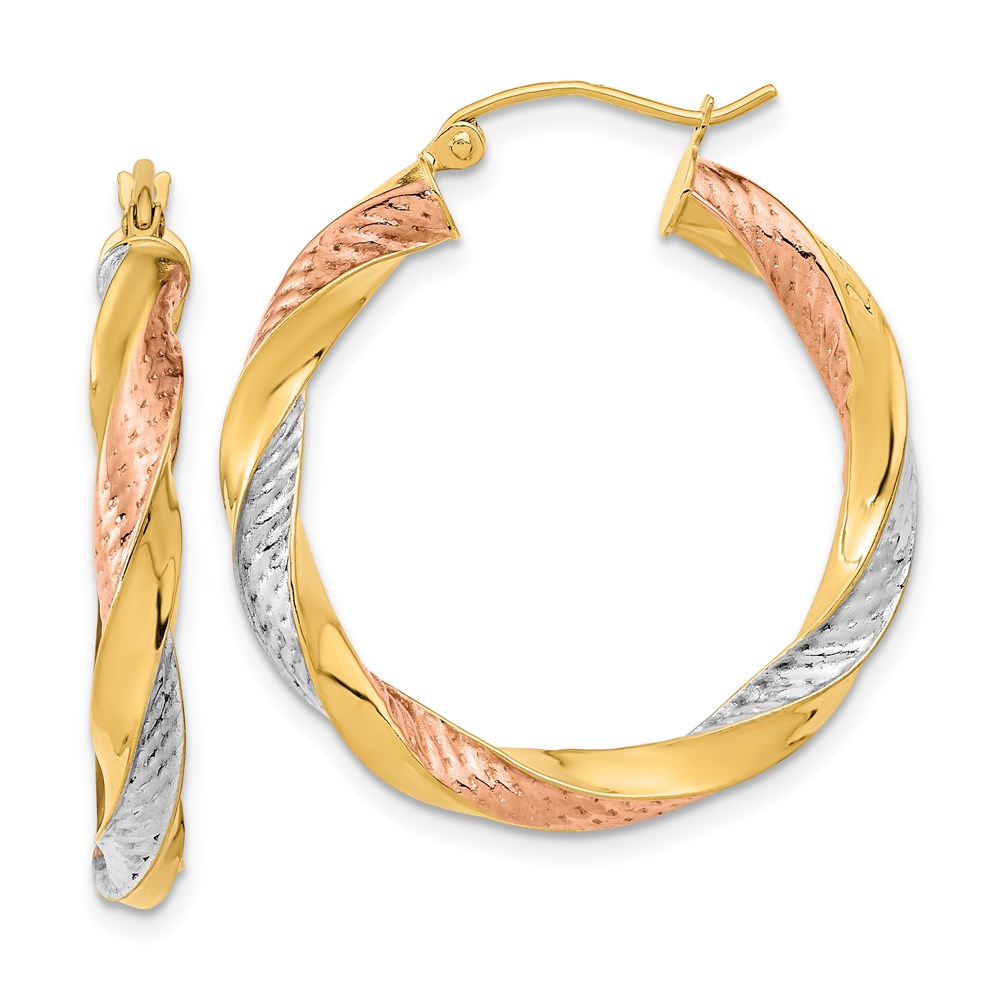 Picture of Finest Gold 14K Tri-Color Polished &amp; Diamond-Cut Twist Hoop Earrings