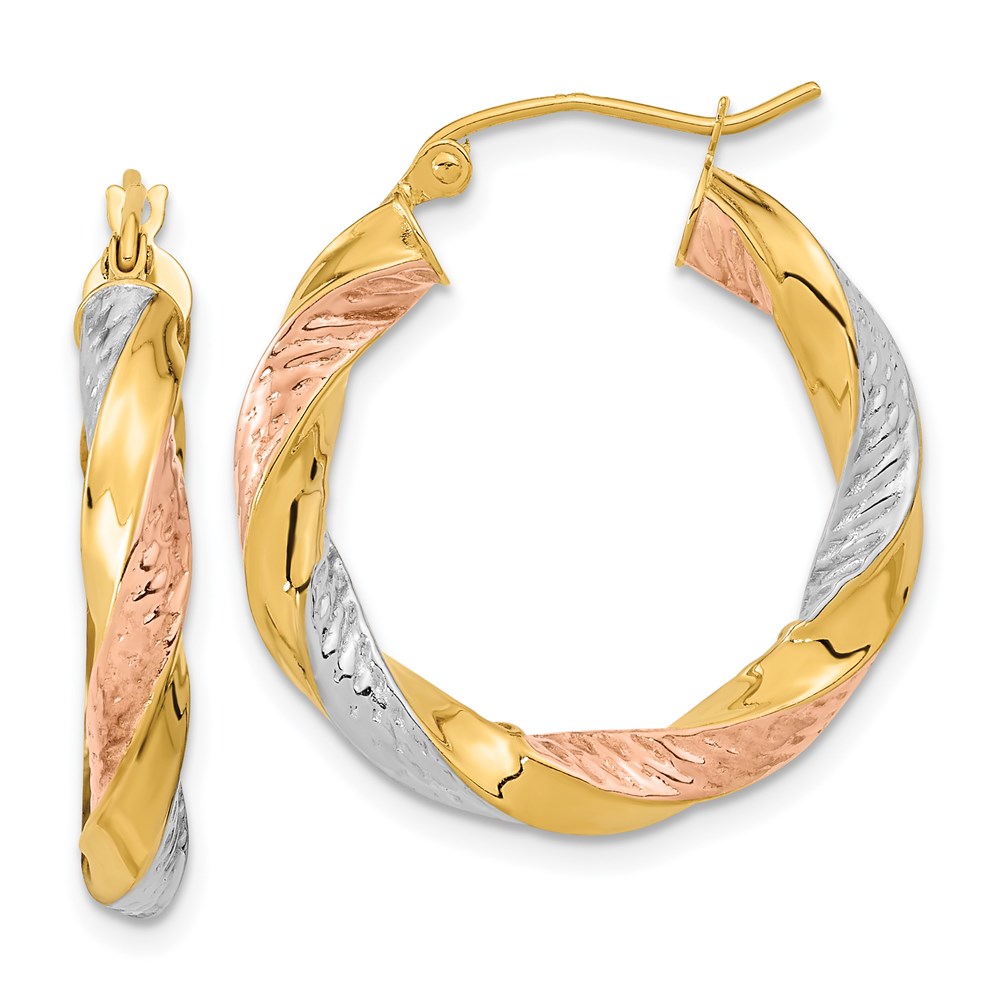 Picture of Finest Gold 14K Tri-Color Polished &amp; Diamond-Cut Twist Hoop Earrings
