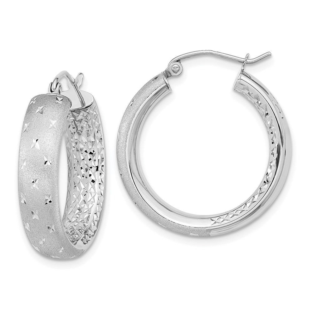 14K White Gold Polished Satin & Diamond-Cut In & Out Hoop Earrings -  Bagatela, BA2729022