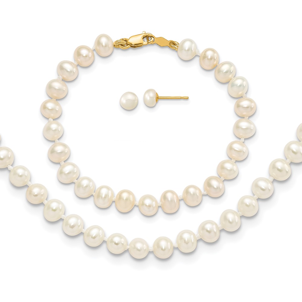 Picture of Finest Gold 14K Yellow Gold 4-5 mm Freshwater Cultured Pearl 14 in. Necklace&amp;#44; 5 in. Bracelet &amp; Earrings Set