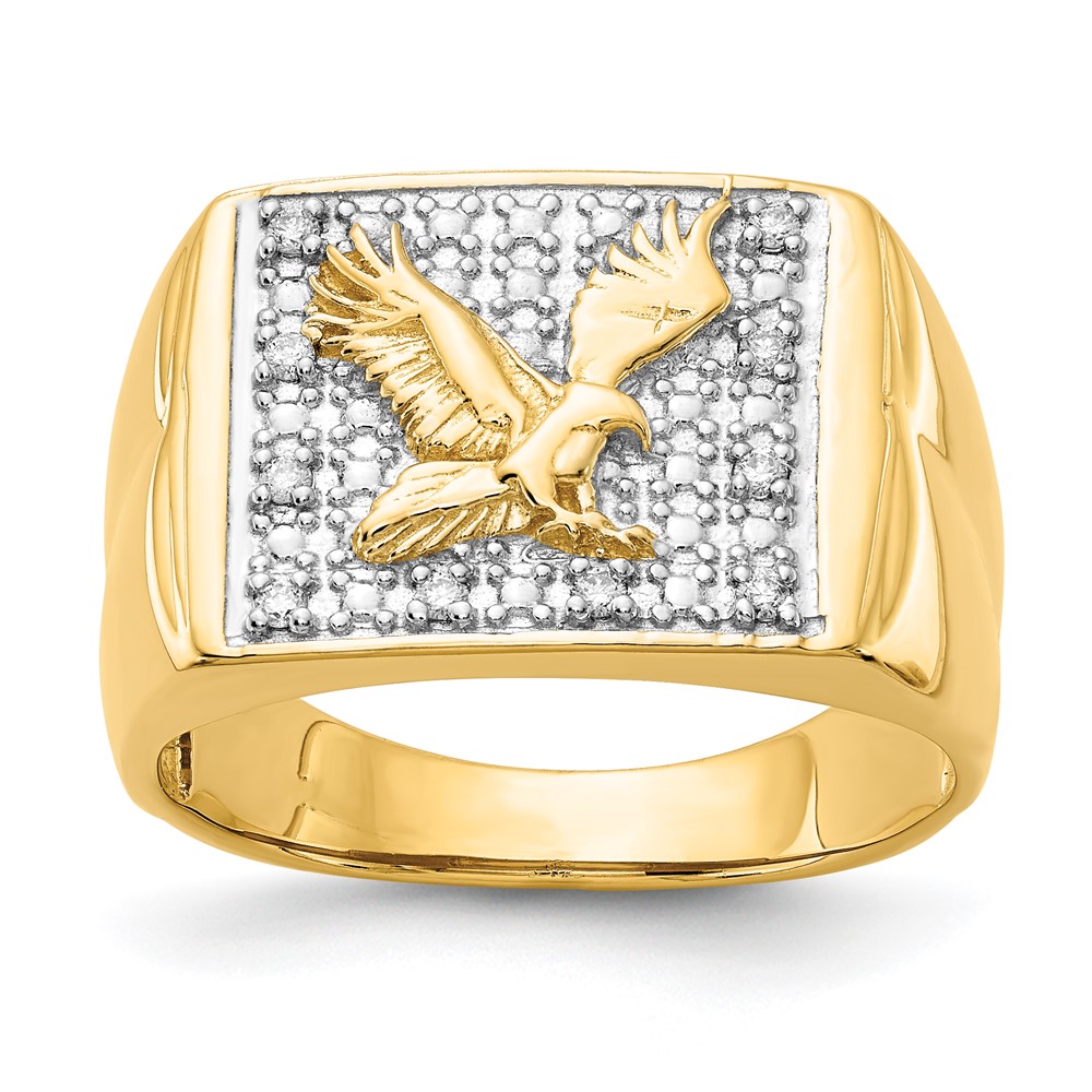Picture of Finest Gold 14K Yellow &amp; Rhodium Squared Top with Eagle in Center Mens Diamond Ring Mounting - Size 11