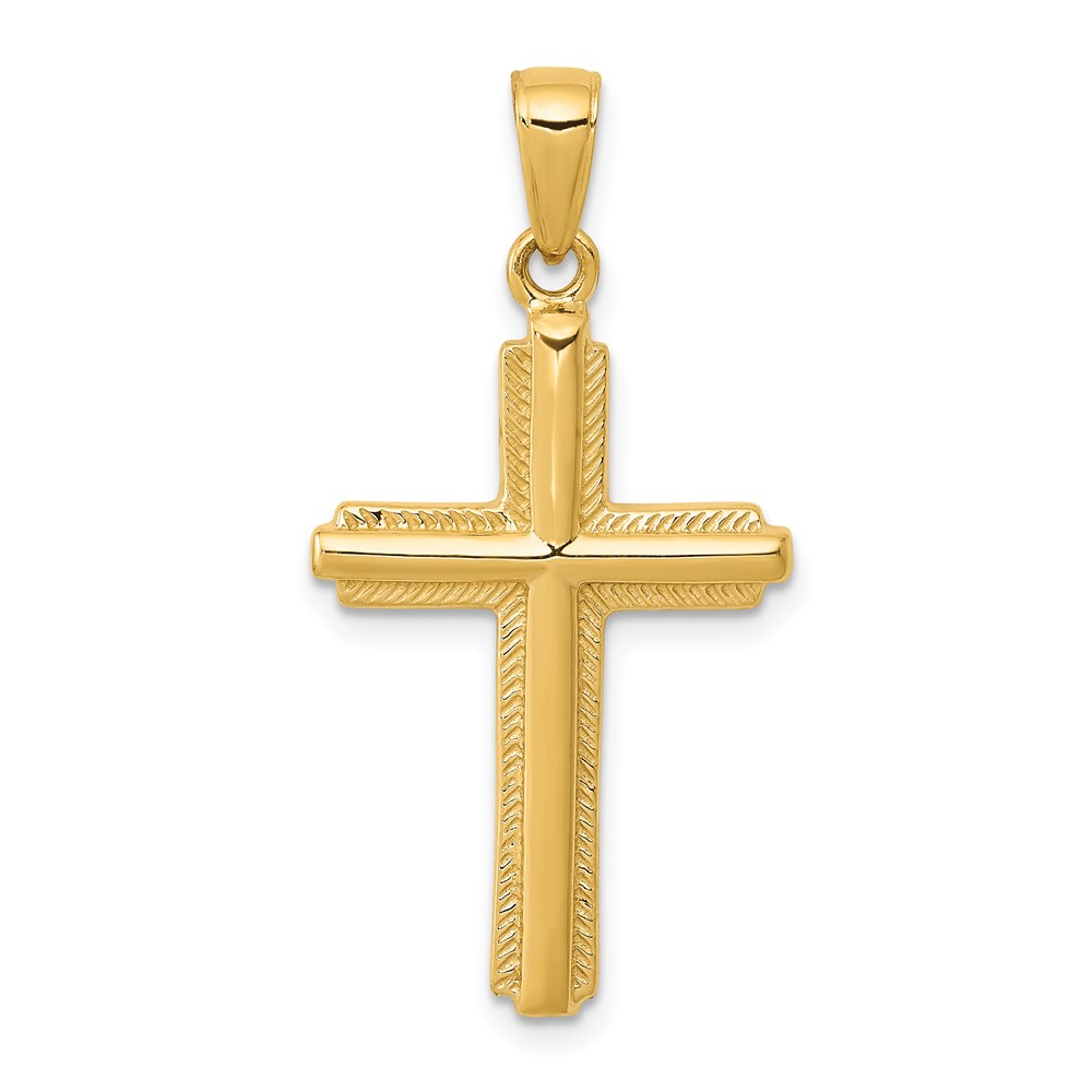 Picture of Finest Gold 10K Yellow Gold Cross with Striped Border Pendant