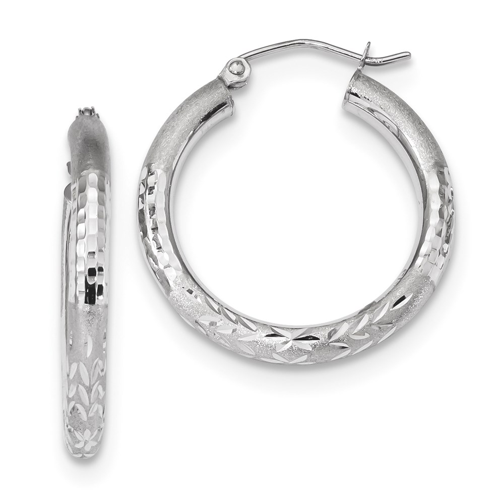 14K White Gold Polished Satin & Diamond-Cut Hoop Earrings -  Bagatela, BA2729096