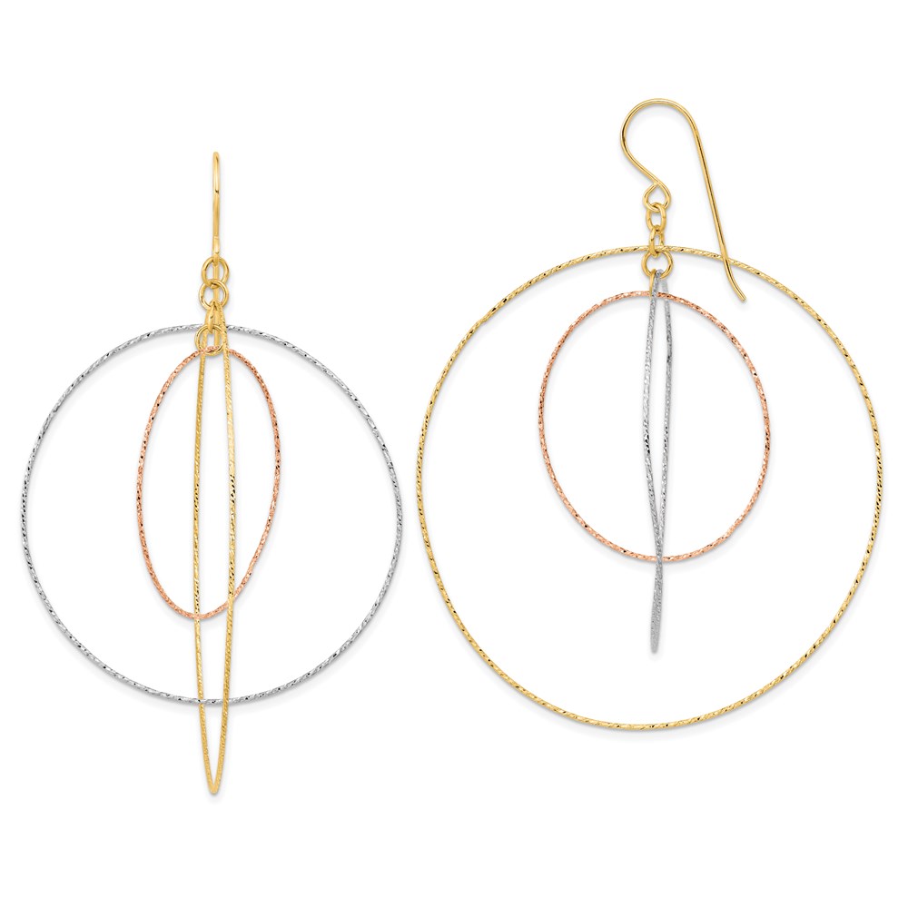 Picture of Finest Gold 14K Tri-Color Diamond-Cut Graduated Circles Shepherd Hook Earrings