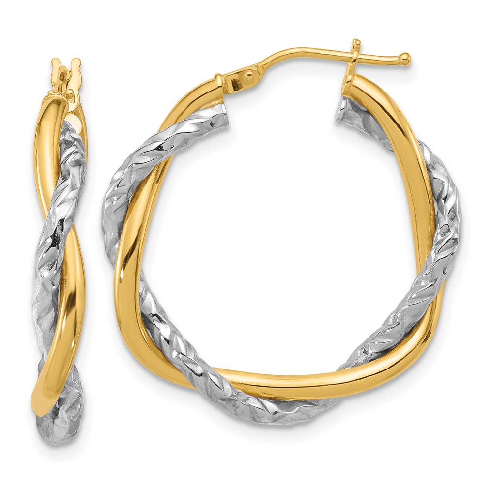 Picture of Finest Gold 14K Two-Tone Polished &amp; Textured Twisted Hoop Earrings