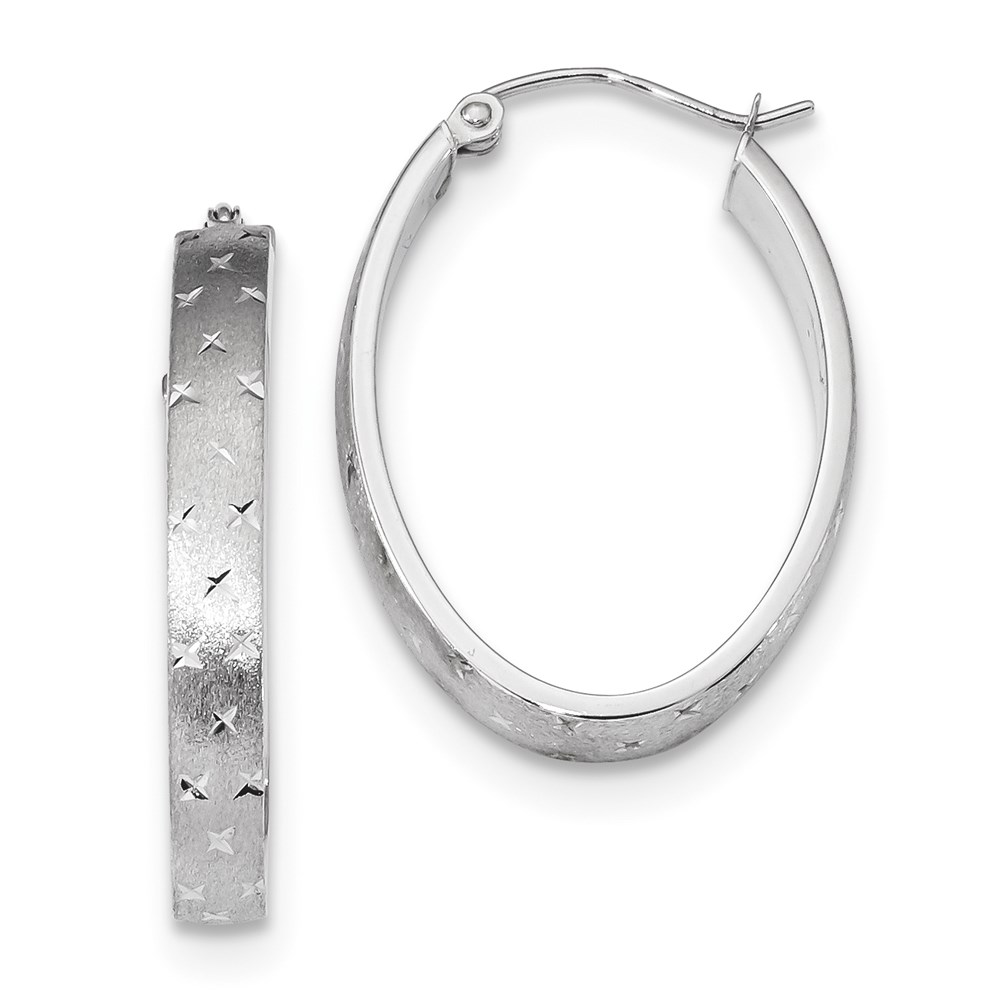 14K White Gold Polished Satin Diamond-Cut Hoop Earrings -  Finest Gold, UBSTF1086W