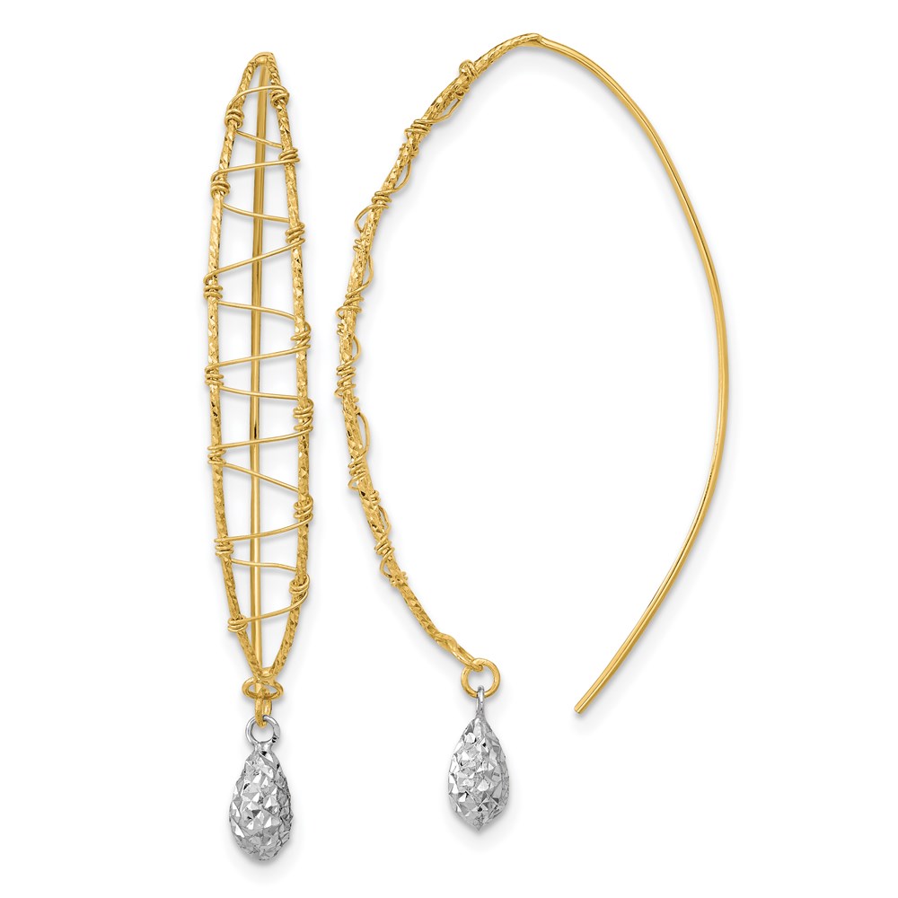Picture of Finest Gold 14K Two-Tone Polished Wire Wrapped Diamond-Cut Wire Dangle Earrings