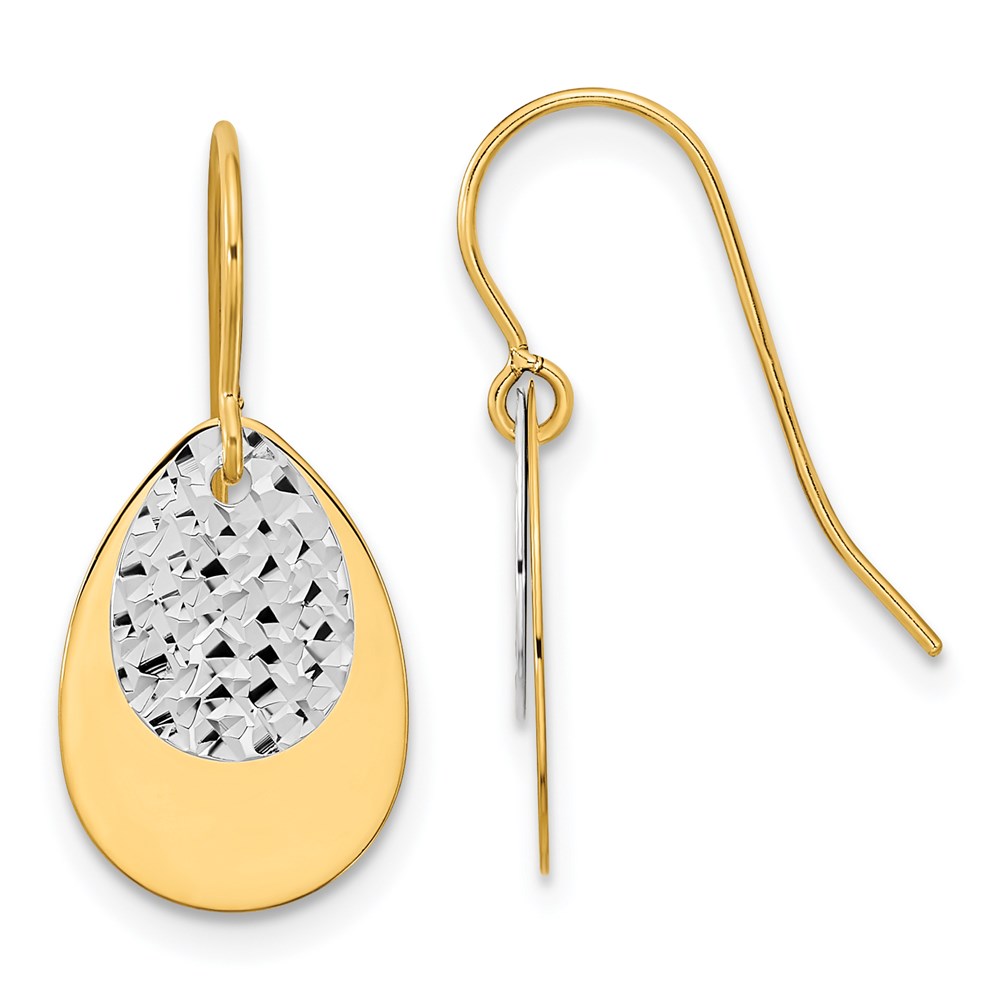 14K Two-Tone Polished & Textured Teardrop Dangle Earrings -  Bagatela, BA2729795