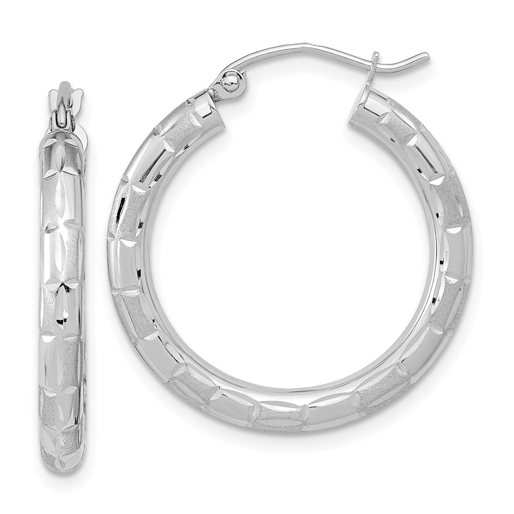 14K White Gold Polished Satin & Diamond-Cut Hoop Earrings -  Finest Gold, UBSTF1011W