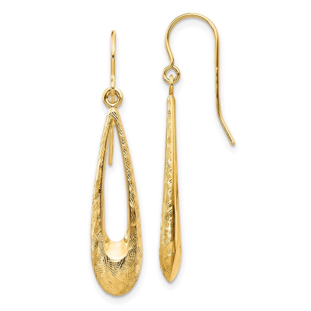 14K Yellow Gold Polished & Textured Teardrop Dangle Earrings -  Bagatela, BA2732252