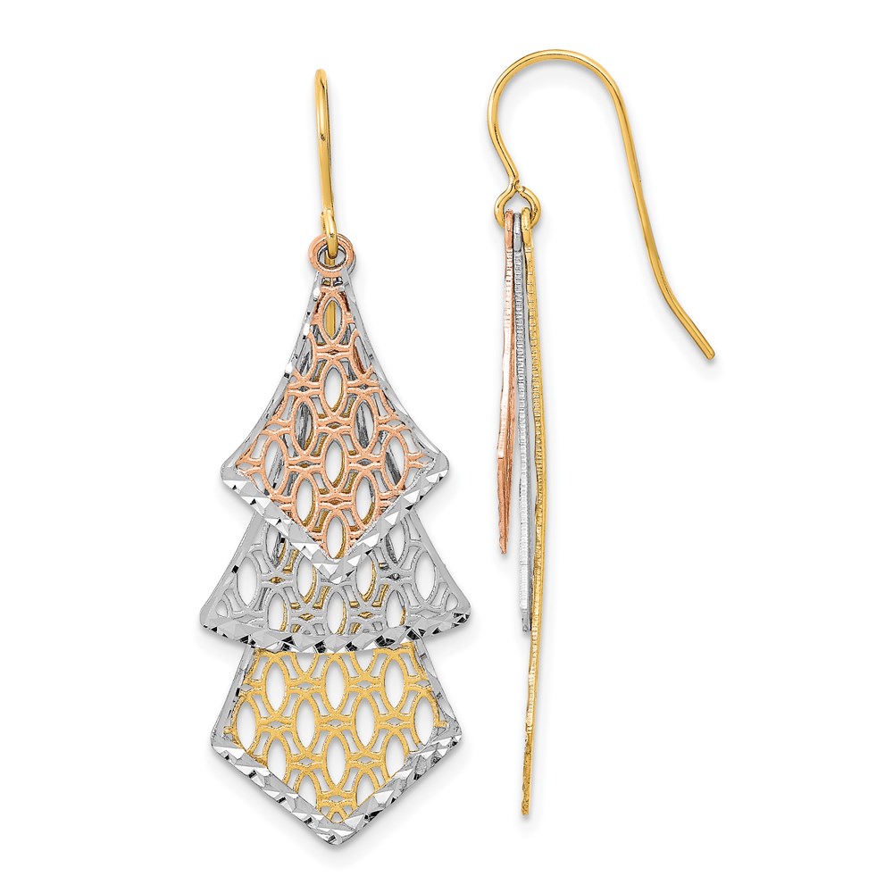 Picture of Finest Gold 14K Tri-Color Diamond-Cut Polished Filigree Dangle Earrings