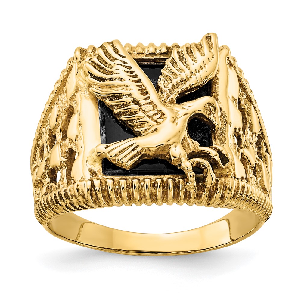 Picture of Quality Gold OR53 14K Yellow Gold Mens Onyx Eagle Ring - Size 10