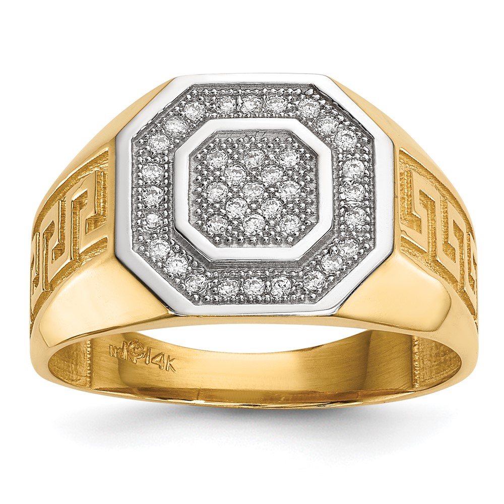 Picture of Finest Gold 14K Yellow &amp; Rhodium Mens Micro Pave CZ Octagon &amp; Greek Key Ring - Size 10