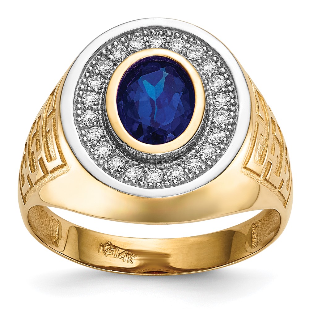 Picture of Finest Gold 14K with Rhodium CZ &amp; Oval Blue CZ Mens Ring&amp;#44; Size 10