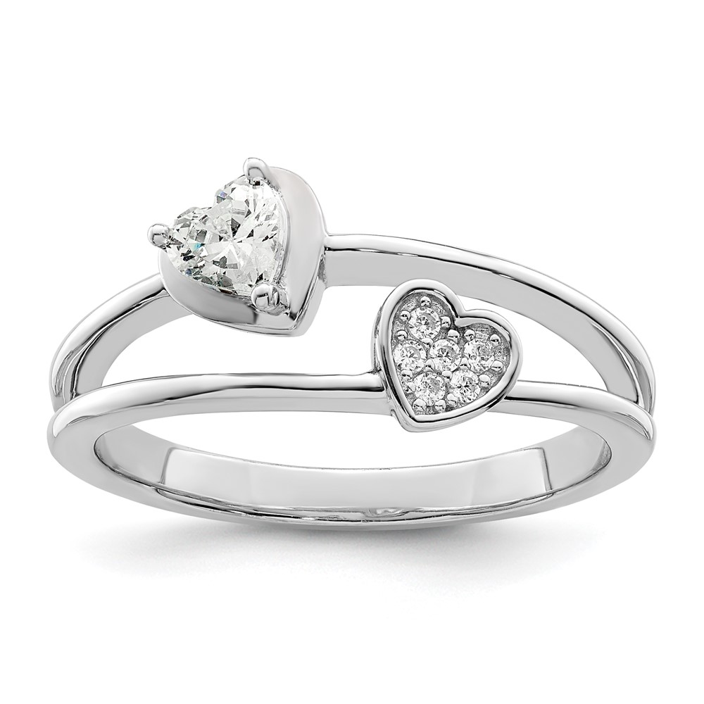 Picture of Finest Gold Sterling Silver Rhodium-Plated CZ Hearts Ring - Size 7