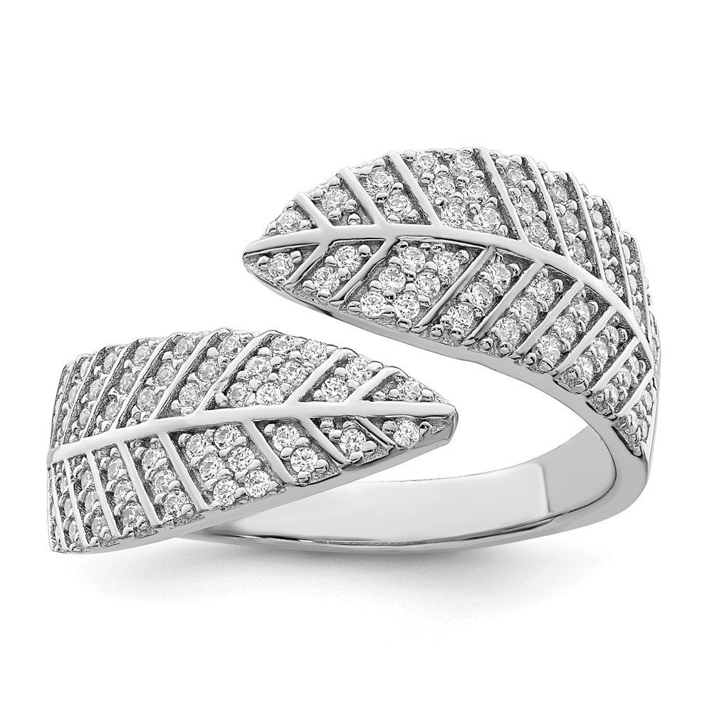 Picture of Finest Gold Sterling Silver Rhodium-Plated CZ Leaf Band - Size 6