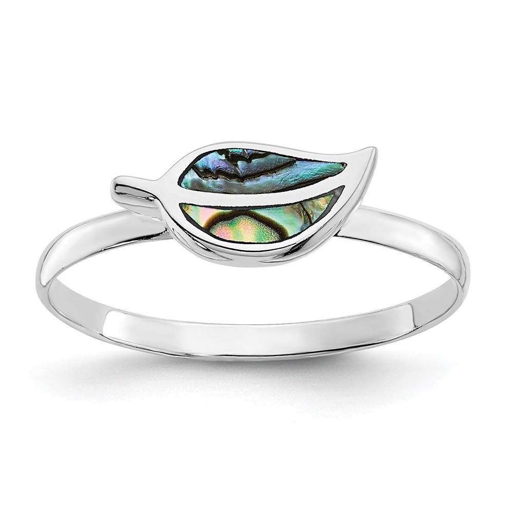Picture of Finest Gold Sterling Silver Rhodium-Plated Abalone Leaf Ring - Size 7