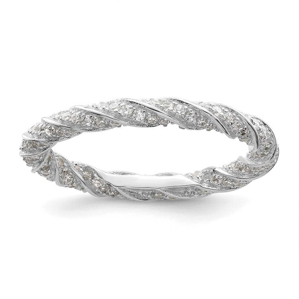 Picture of Finest Gold Sterling Silver Polished Rhodium-Plated CZ Twisted Eternity Band - Size 7