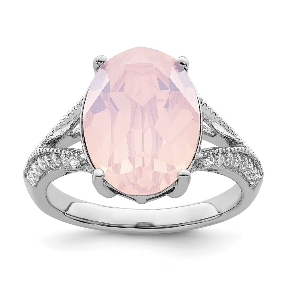 Picture of Finest Gold Sterling Silver Rhodium-Plated Polished CZ &amp; Pink Crystal Ring - Size 7