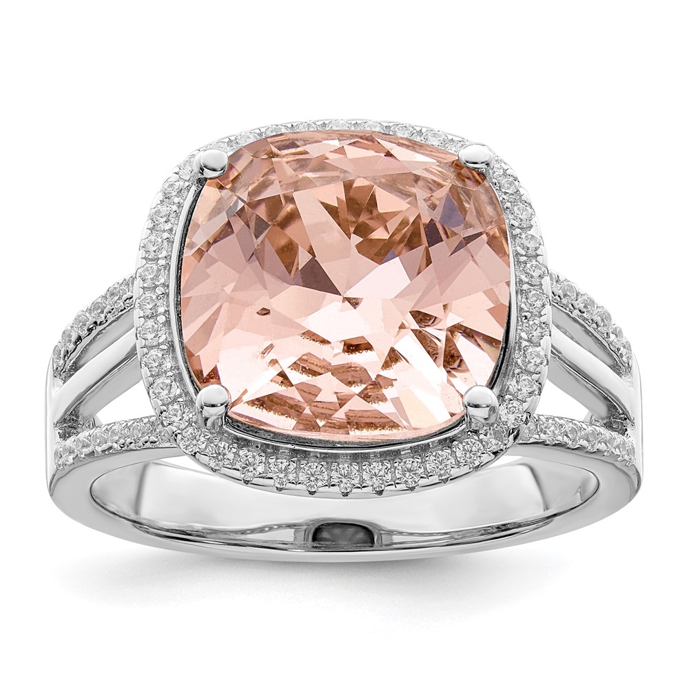 Picture of Finest Gold Sterling Silver Rhodium-Plated Polished CZ &amp; Peach Crystal Ring - Size 7