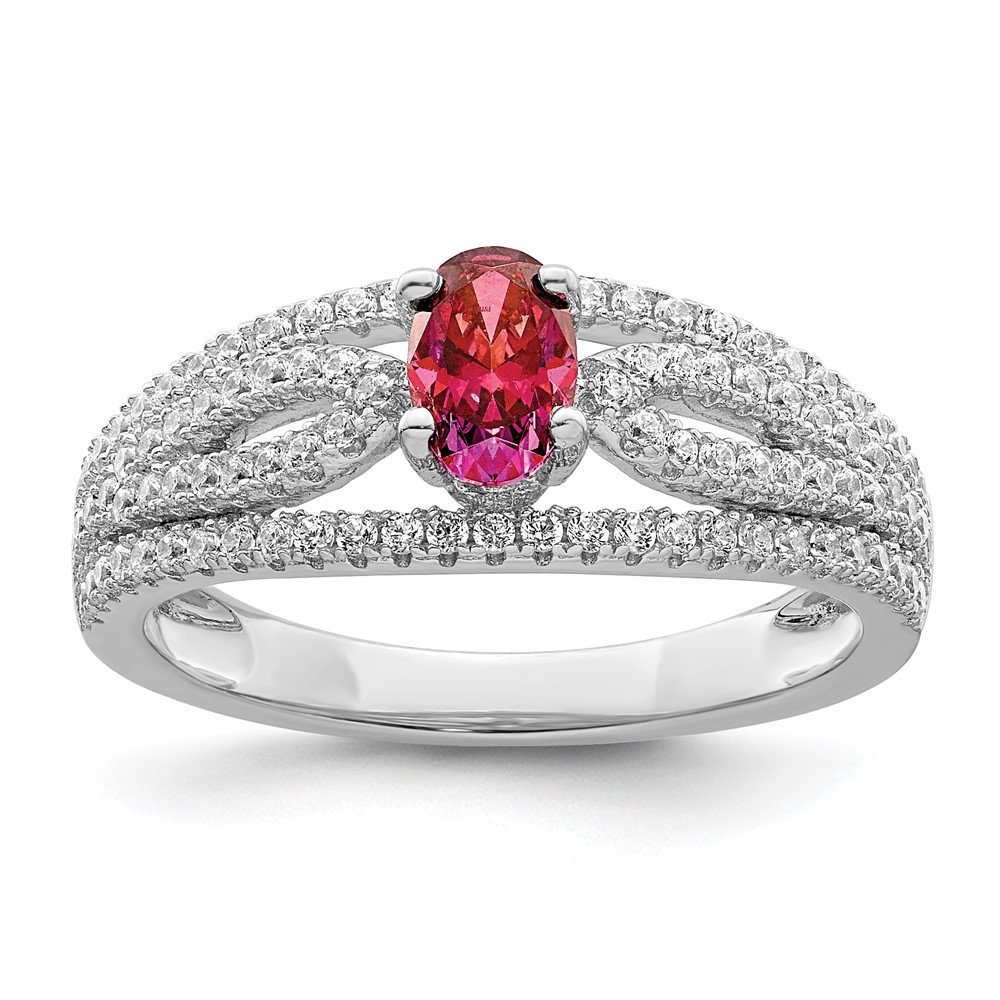 Sterling Silver Rhodium-Plated Red Crystal & CZ Ring - Size 7 -  Bagatela, BA2729819