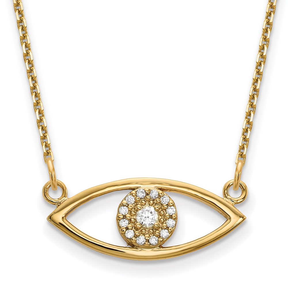 Picture of Finest Gold 14K Yellow Gold Small Evil Eye Necklace with Out Chain Mounting