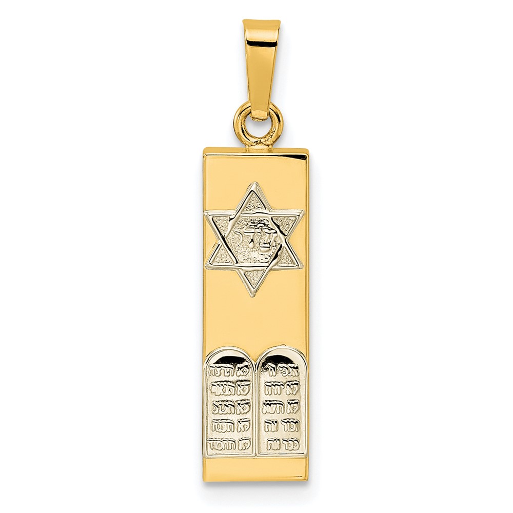 Picture of Finest Gold 14K Two-tone Polished Hollow Mezuzah with Star of David &amp; Torah Pendant