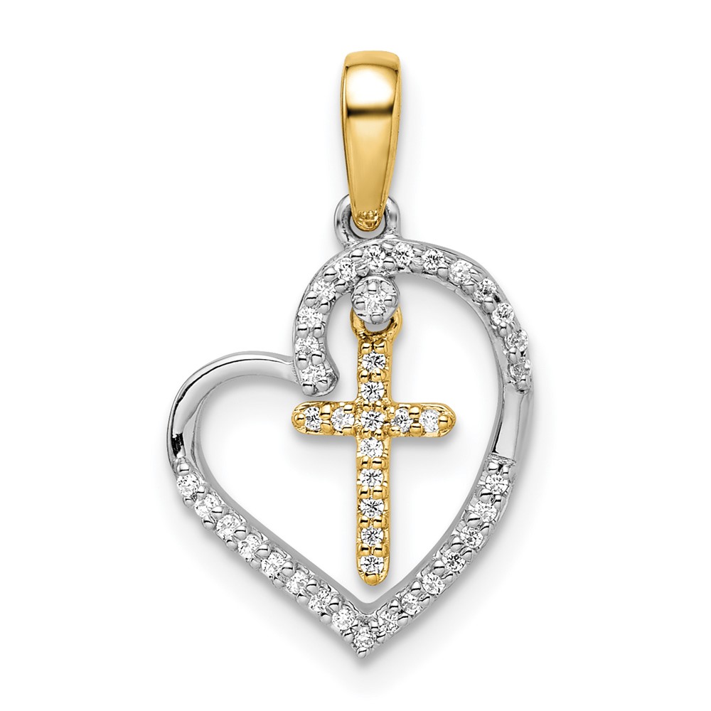 Picture of Finest Gold 14K Two-tone Heart with Cross Diamond Pendant