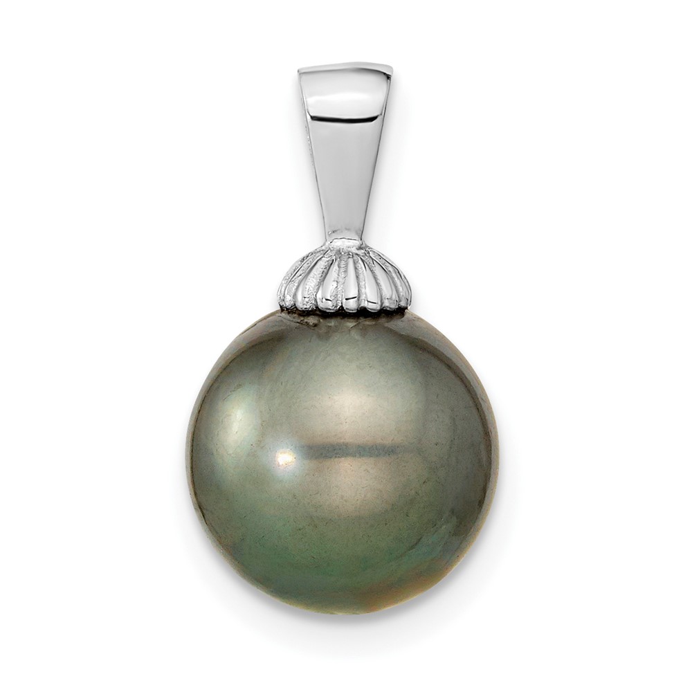 14K White Gold 10-11 mm Black Round Saltwater Cultured Tahitian Pearl Pendant -  Finest Gold, UBSXF460