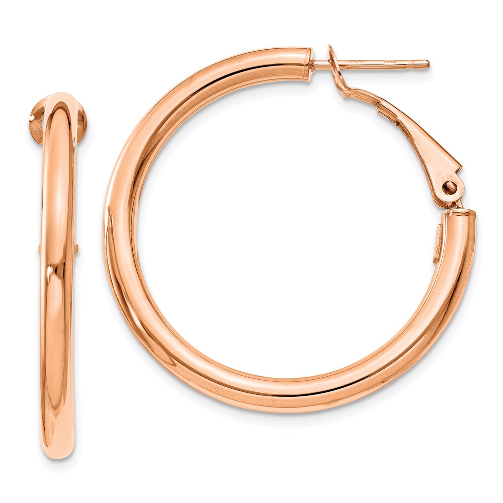 14K Rose Gold 3 x 25 mm Polished Round Omega Back Hoop Earrings -  Finest Gold, UBSPRE222R