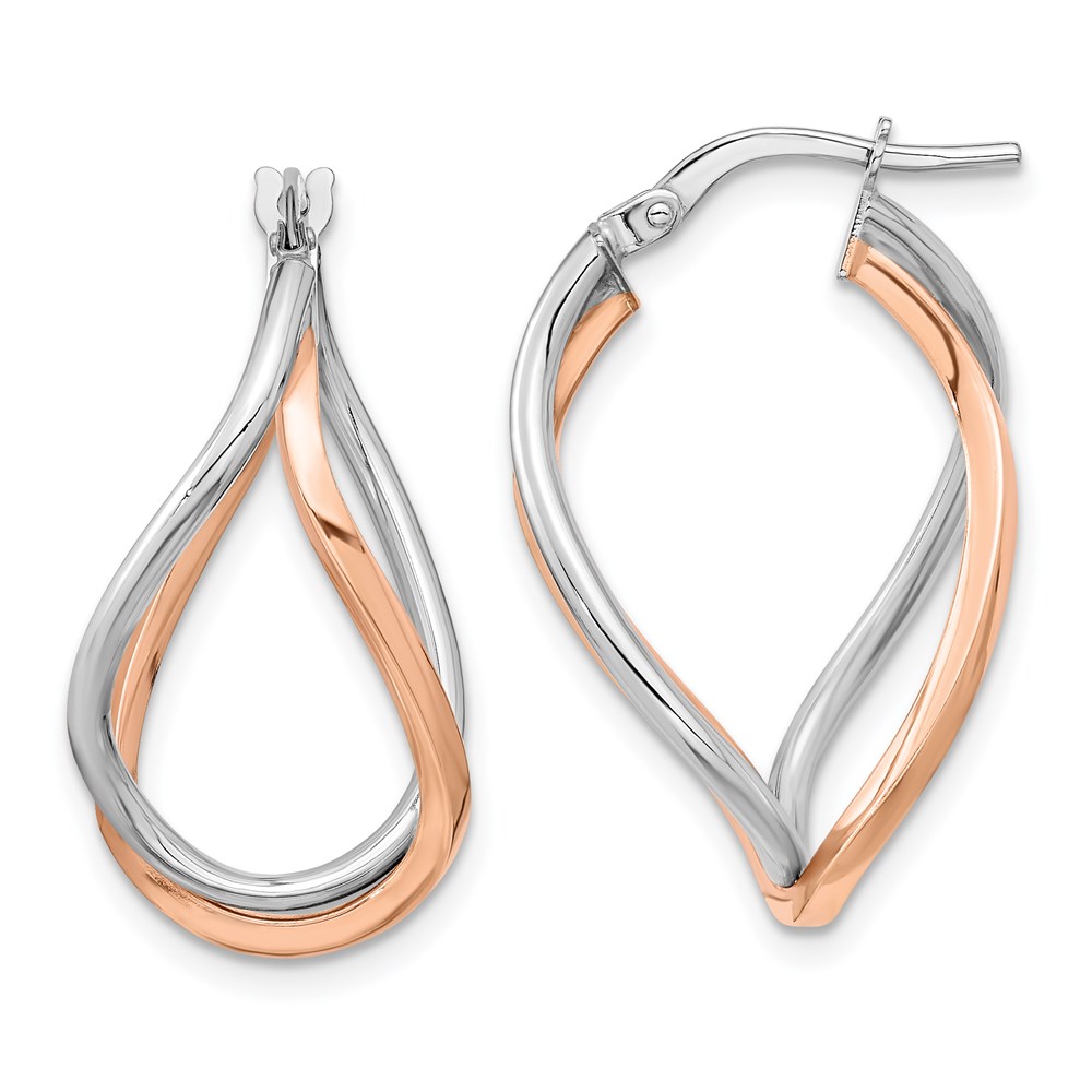 14K Yellow Gold with White Rhodium & Rose Gold-plated Swirl Hoops -  Finest Gold, UBSTF1234