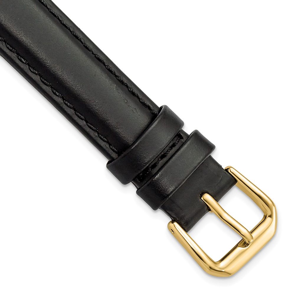 Picture of Quality Gold BA18-15 15 mm Black Italian Leather Gold-Tone Buckle Watch Band - Size 15