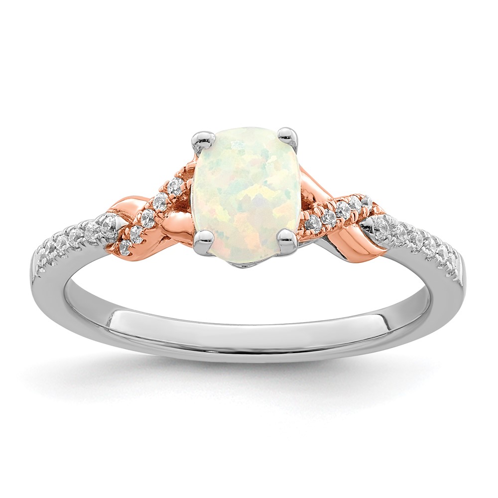 Picture of Finest Gold 14K Two-Tone Polished Oval Opal &amp; Diamond Ring - Size 7