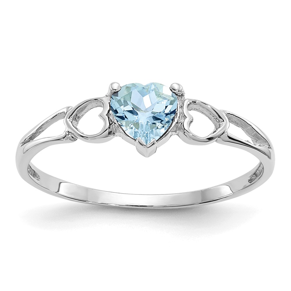 Picture of Finest Gold 10K White Gold Polished Geniune Aquamarine Birthstone Ring - Size 6