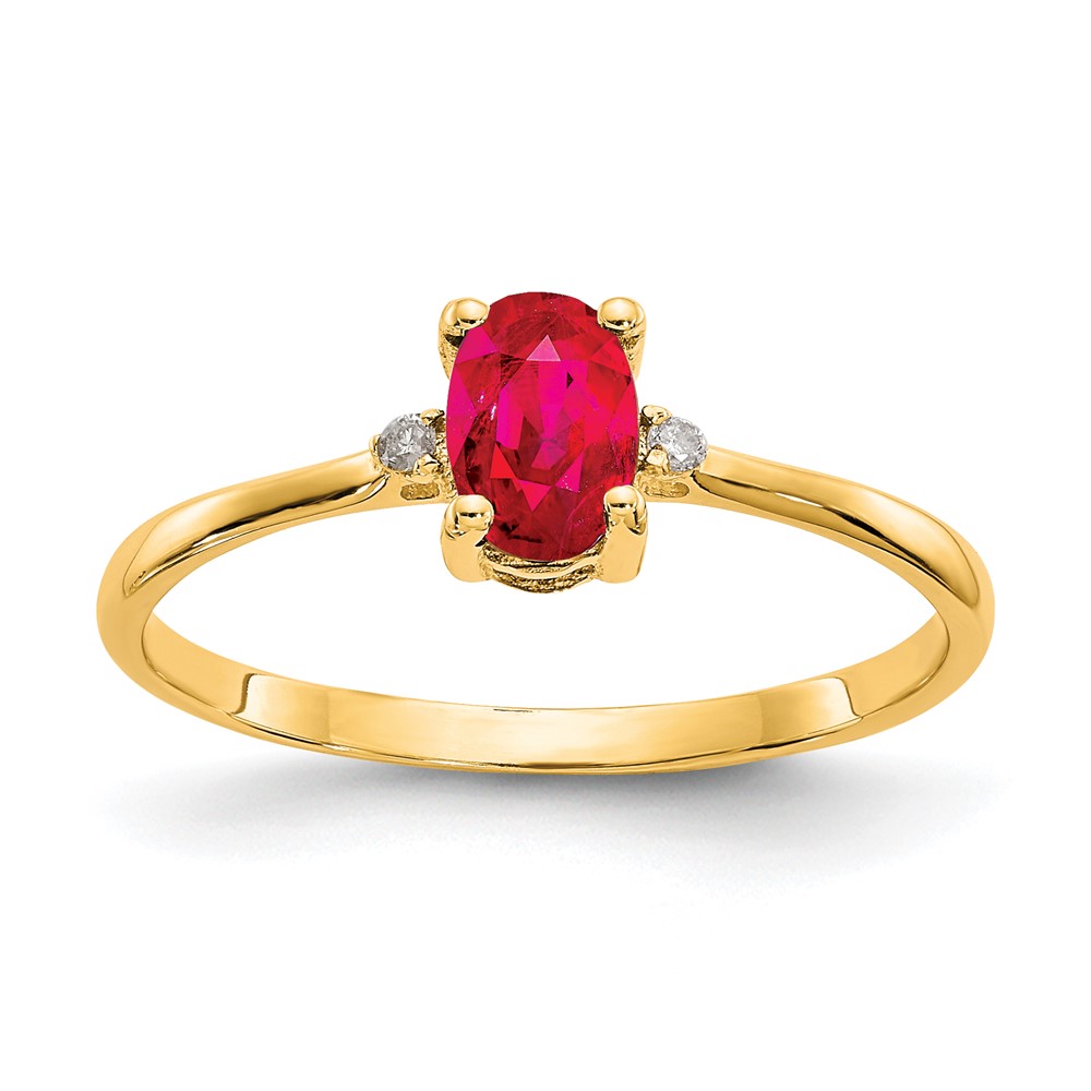 Picture of Finest Gold 10K Yellow Gold Polished Geniune Diamond &amp; Ruby Birthstone Ring - Size 6