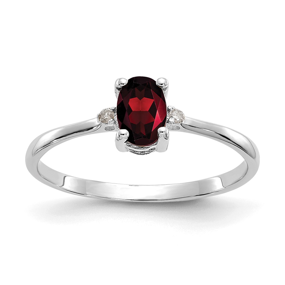 Picture of Finest Gold 10K White Gold Polished Geniune Diamond &amp; Garnet Birthstone Ring - Size 6