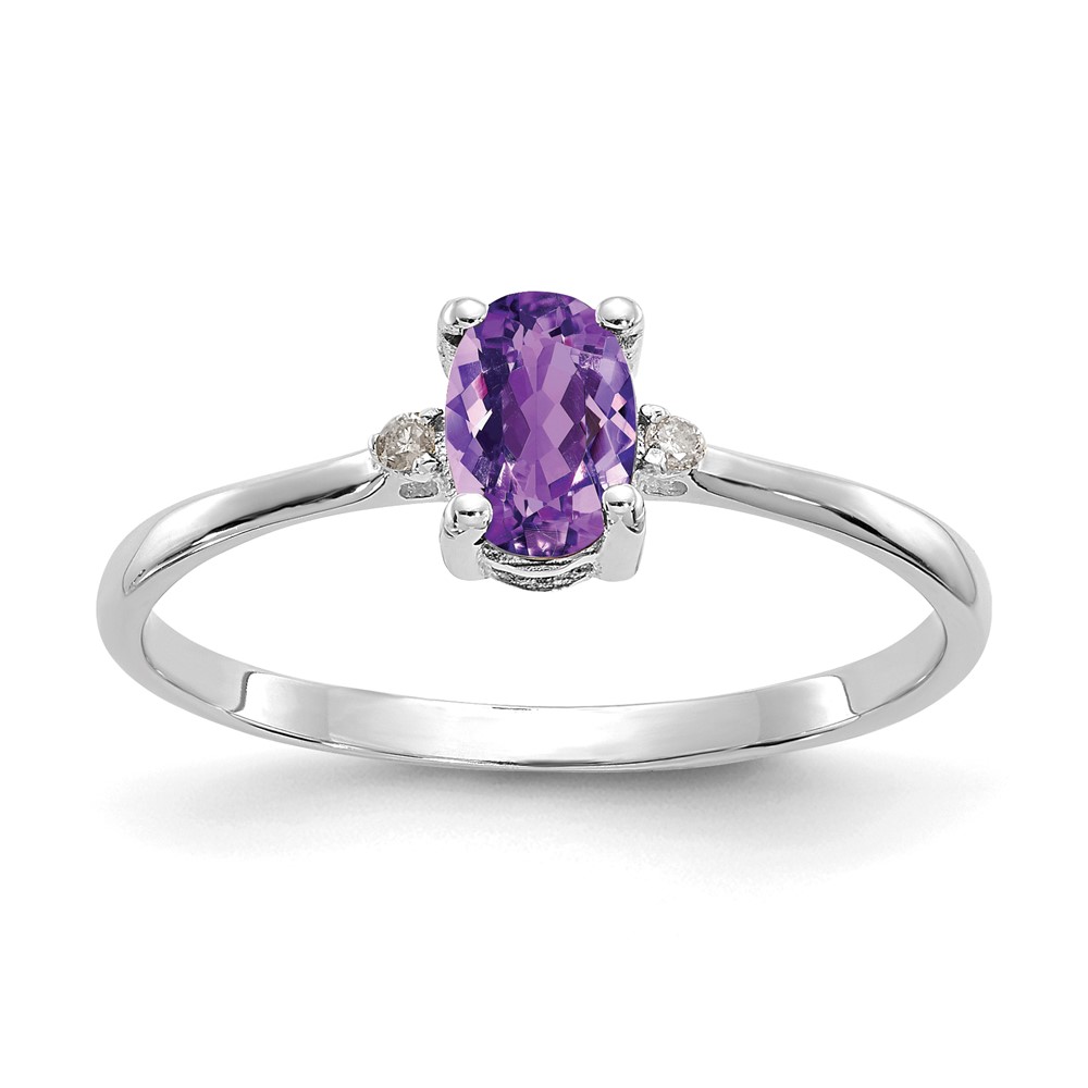 Picture of Finest Gold 10K White Gold Polished Geniune Diamond &amp; Amethyst Birthstone Ring&amp;#44; Size 6