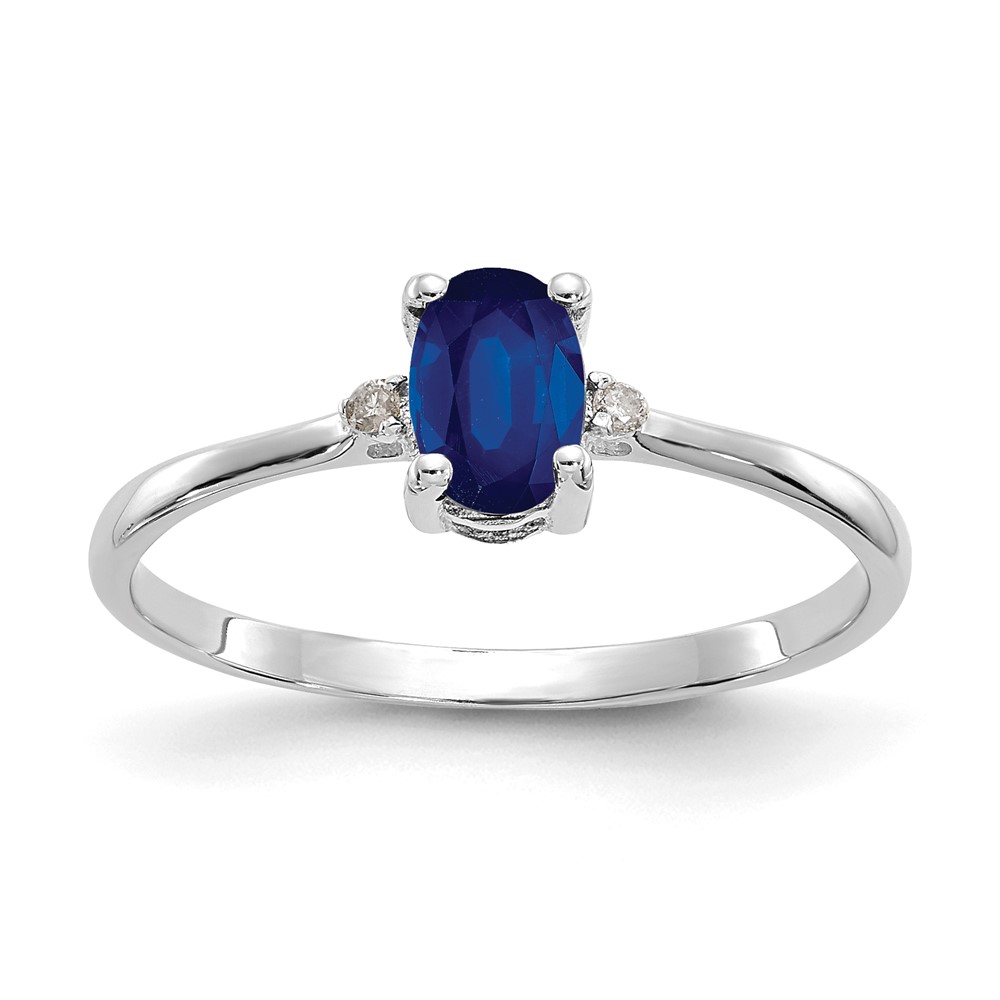Picture of Finest Gold 10K White Gold Polished Geniune Diamond &amp; Sapphire Birthstone Ring - Size 6