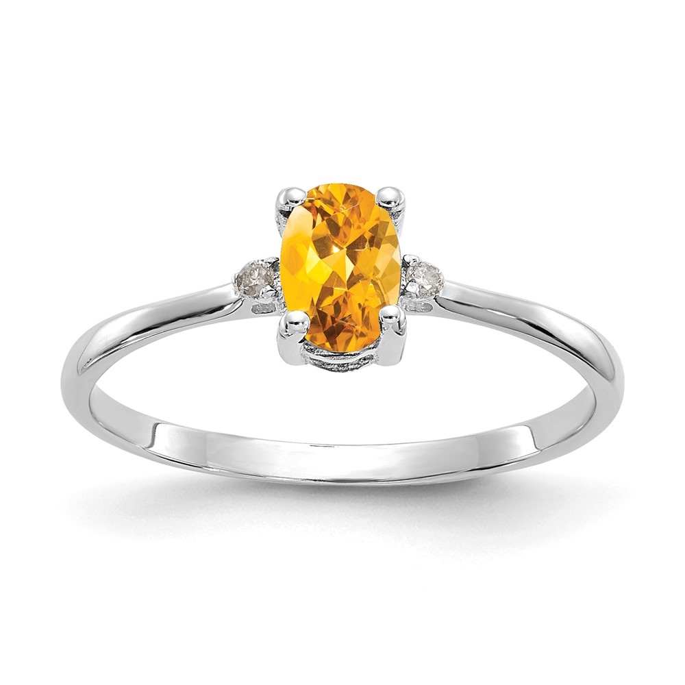 Picture of Finest Gold 10K White Gold Polished Geniune Diamond &amp; Citrine Birthstone Ring - Size 6