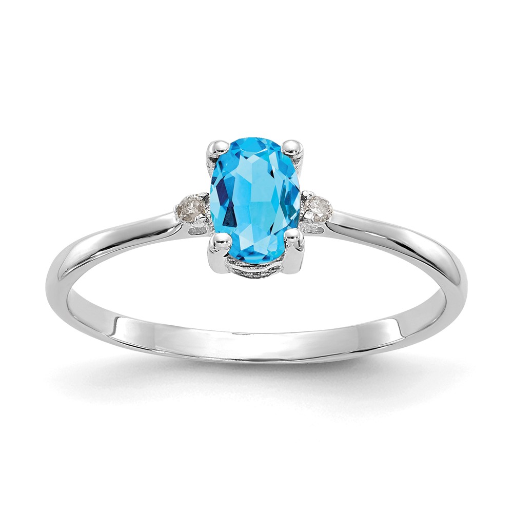 Picture of Finest Gold 10K White Gold Polished Geniune Diamond &amp; Blue Topaz Birthstone Ring - Size 6