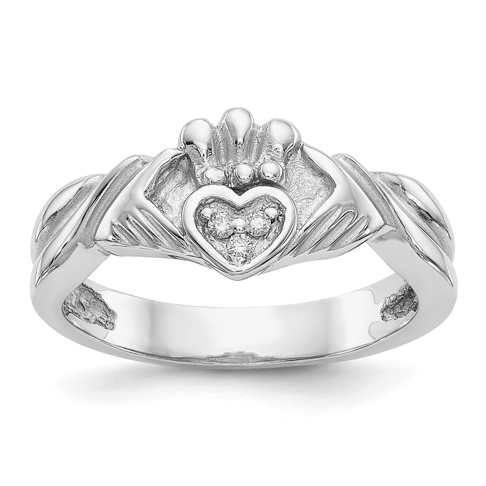 Picture of Finest Gold 14K White Gold 0.05CT AA Diamond Claddagh Ring - Size 6