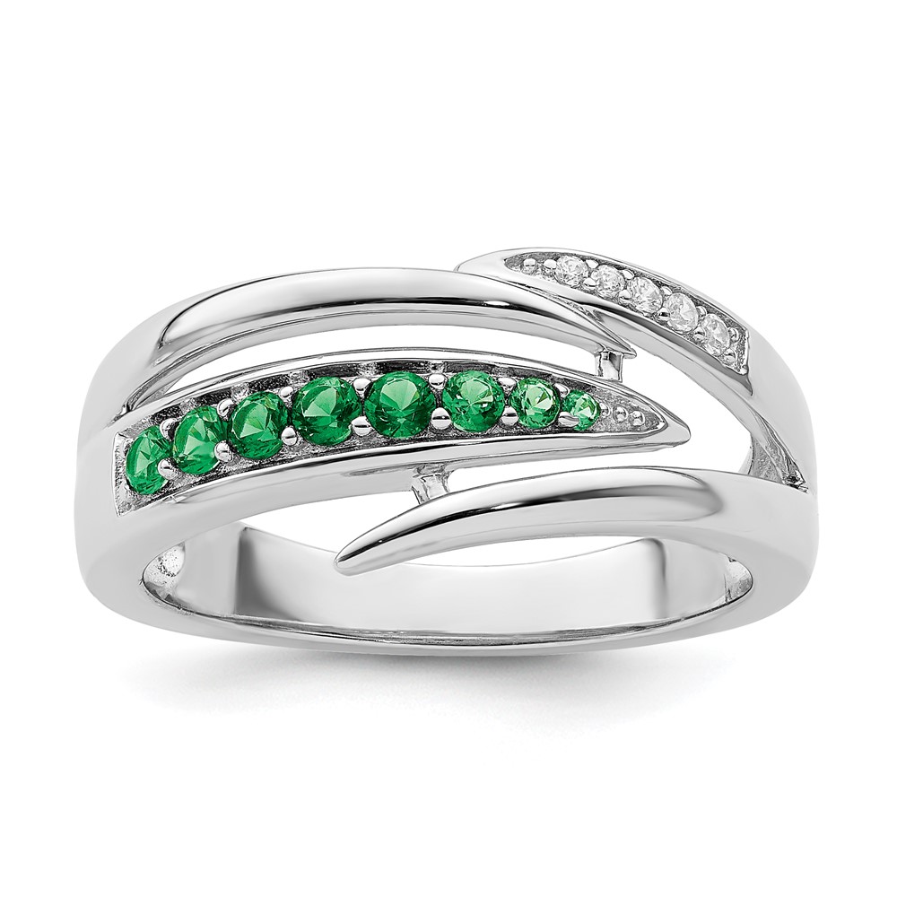 Sterling Silver Rhodium-Plated Green & White CZ Ring - Size 6 -  Bagatela, BA2732761