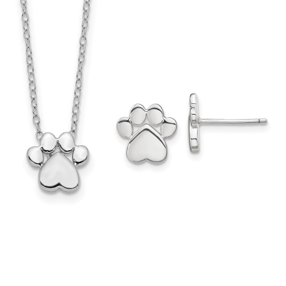 Picture of Finest Gold Sterling Silver Rhodium-Plated Paw Print with 2 in. Extension Post Earrings Necklace Set
