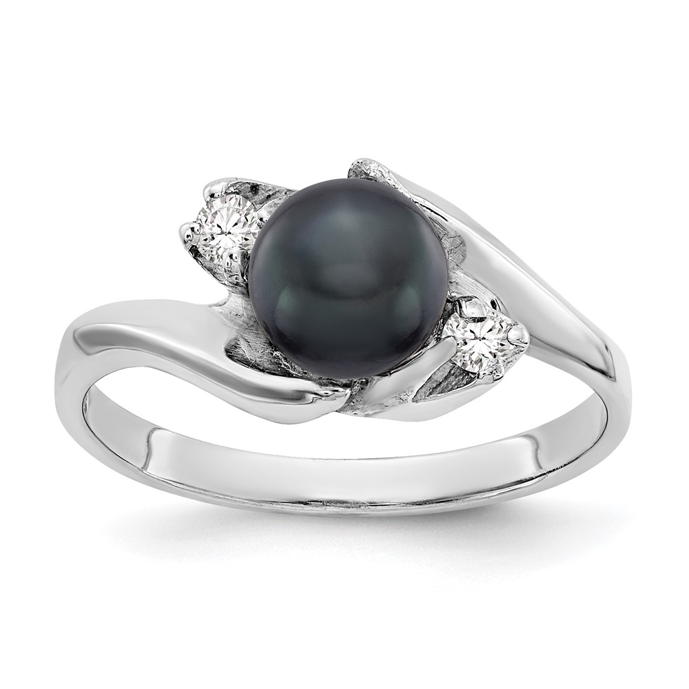 Picture of Finest Gold 14K White Gold Polished Diamond &amp; Pearl Ring Mounting - Size 6