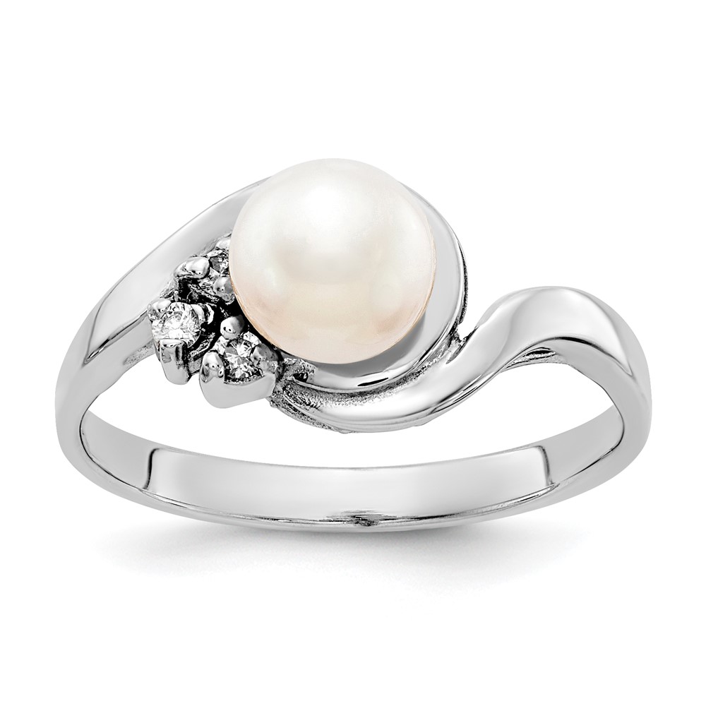 Picture of Finest Gold 14K White Gold Diamond &amp; 6 mm Pearl Mounting Ring&amp;#44; Size 6