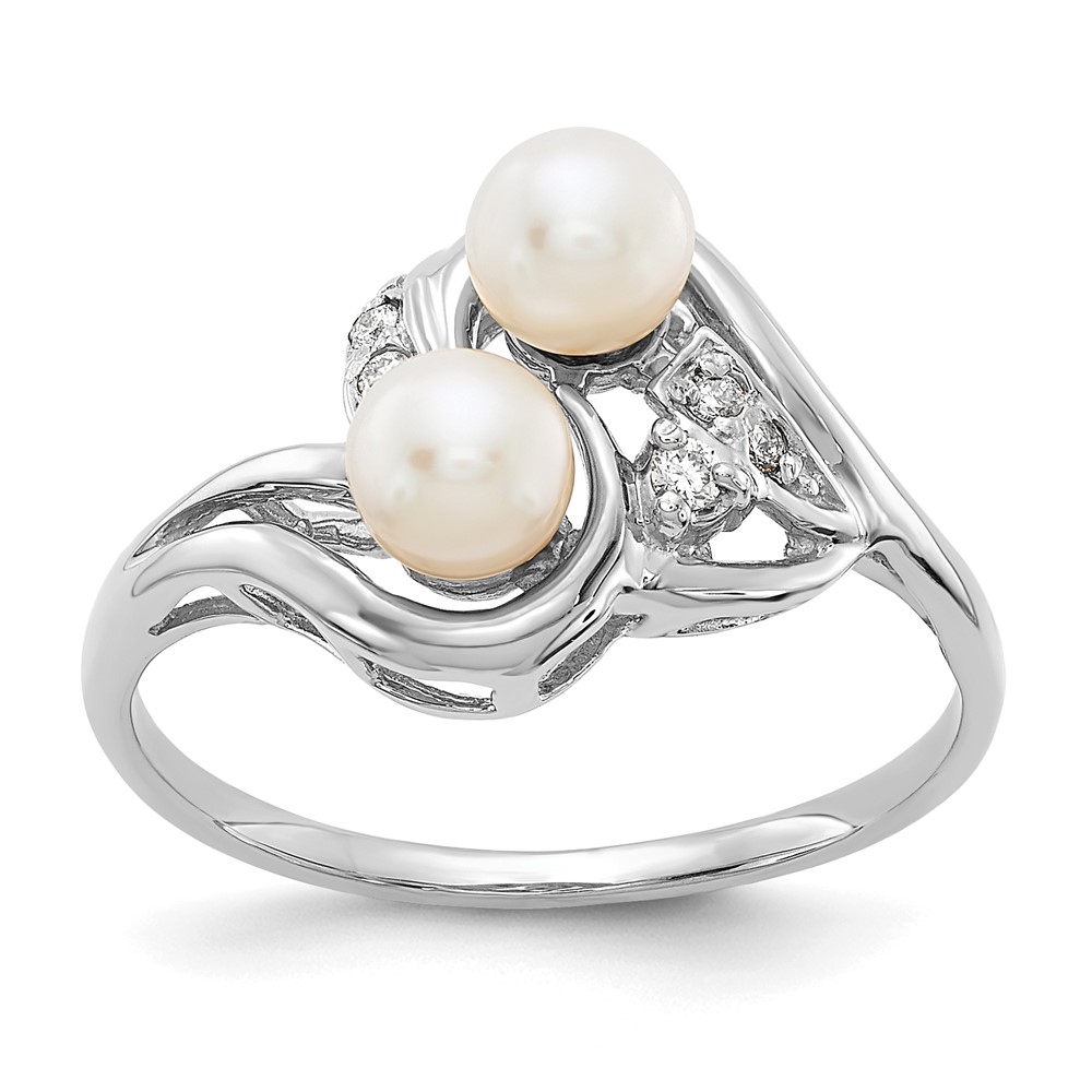 Picture of Finest Gold 14K White Gold 4 mm Pearl &amp; Diamond Mounting Ring&amp;#44; Size 6